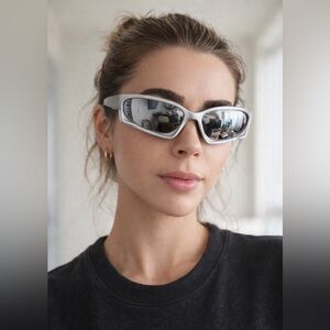 Futuristic Silver Wrap Sunglasses Y2K Shield Style Mirror Lens Statement Shades